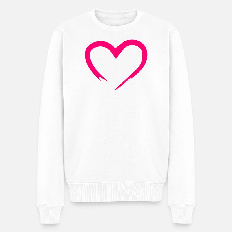 Pinkes Herz-Outline Design - Männer Premium Bio Pullover - Weiß