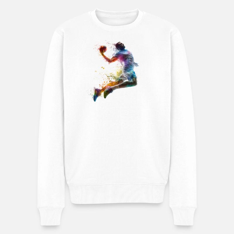 Farbexplosion Handball Sprungwurf - Männer Premium Bio Pullover - Weiß