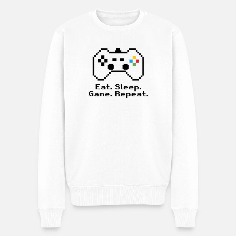 RETRO GAMING // EAT. SLEEP. GAME. REPEAT. NOIR - Pull Premium bio Homme - blanc