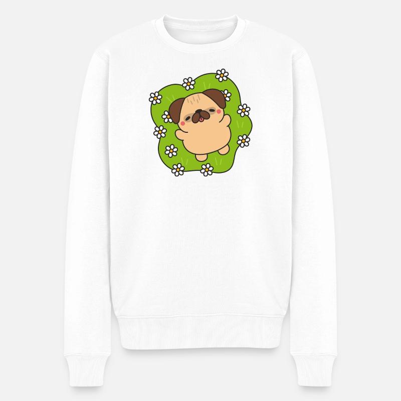 Happy Flowering Mops - Männer Premium Bio Pullover - Weiß