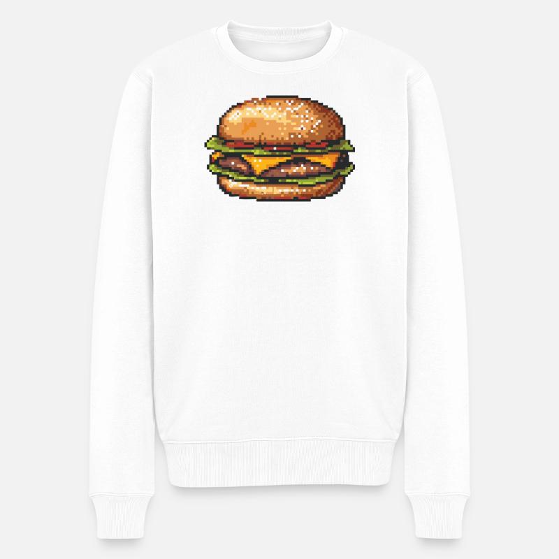 Hamburger 8 bits Pixel Art - Pull Premium bio Homme - blanc