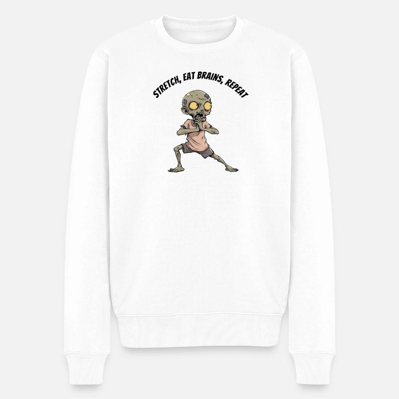 Zombie Stretch Manger Cerveaux Répéter - Pull Premium bio Homme - blanc