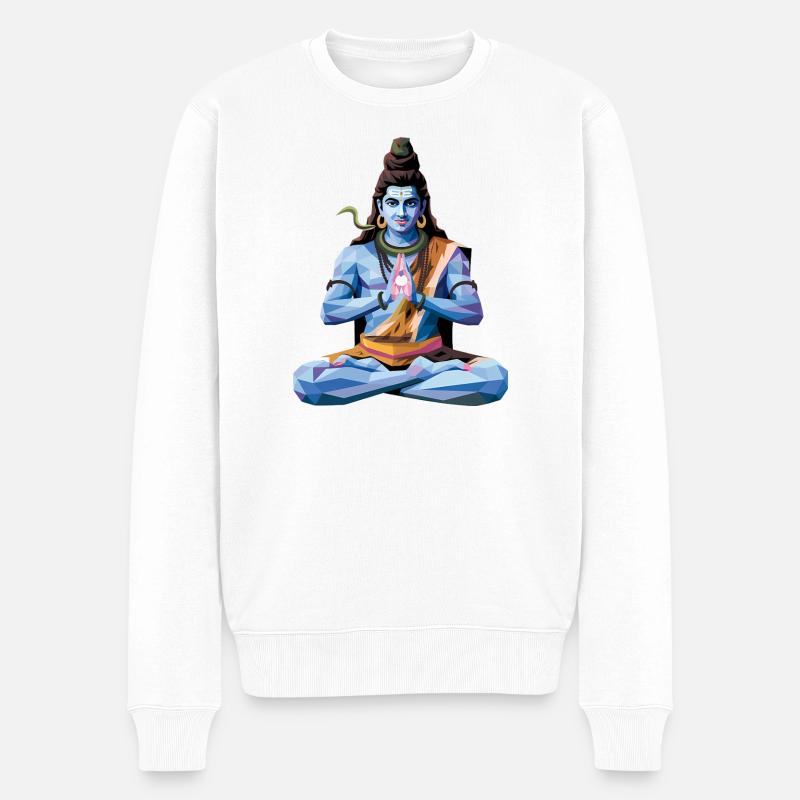 Shiva - Cooles Low Poly Logo der indischen Mythologie - Männer Premium Bio Pullover - Weiß