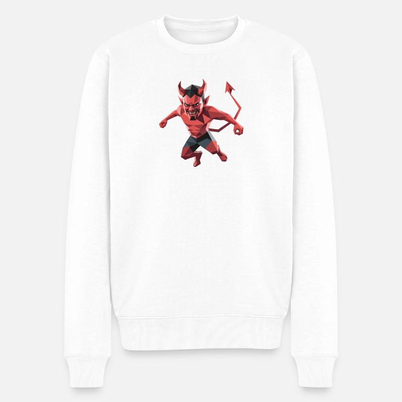 Devil - Cooles Low-Poly-Logo - Männer Premium Bio Pullover - Weiß