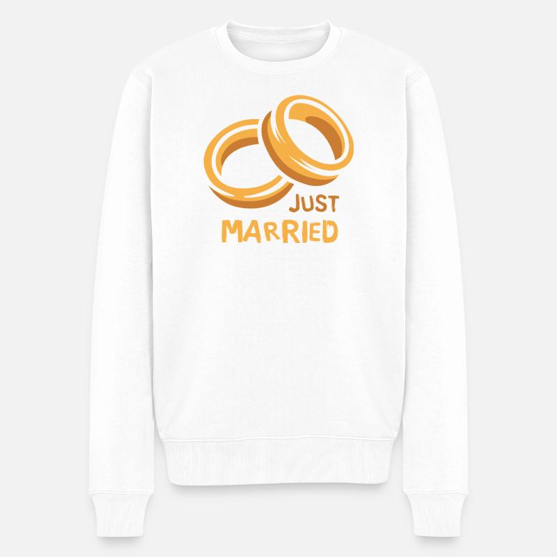 Just Married Ringe Hochzeit Liebe - Männer Premium Bio Pullover - Weiß