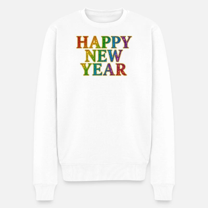 Frohes Neujahr Glitter Regenbogen Silvester - Männer Premium Bio Pullover - Weiß