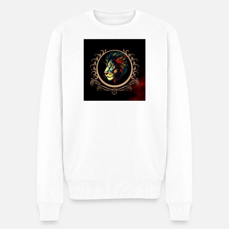 Bunter Löwe im Zierrahmen - Männer Premium Bio Pullover - Weiß