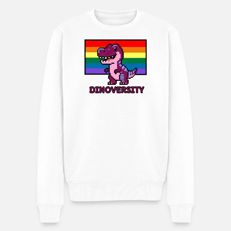 DinoVERSITY - Pixel Art Dinosaurier Pride! 🌈🦖 - Männer Premium Bio Pullover - Weiß