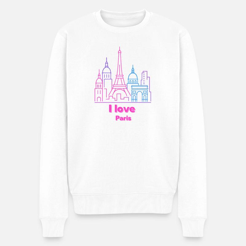 Paris Neon Skyline Silhouette Capitale - Pull Premium bio Homme - blanc