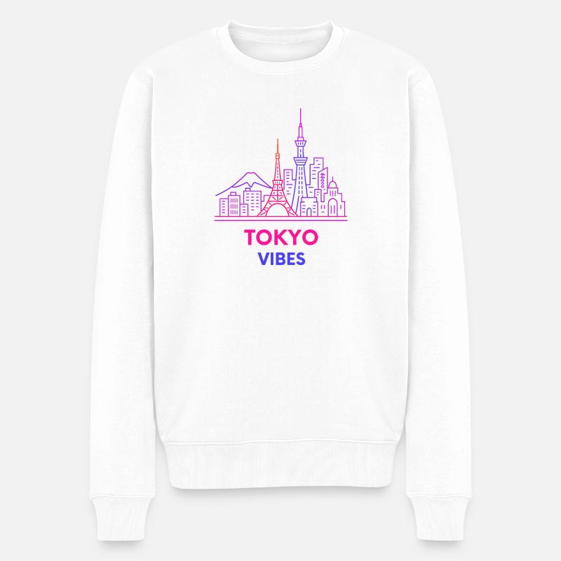 Tokyo Vibes Neon Skyline - Pull Premium bio Homme - blanc