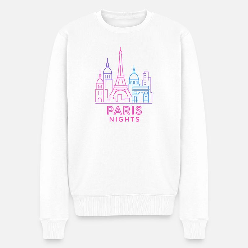 Néon Paris Nights Skyline Silhouette - Pull Premium bio Homme - blanc