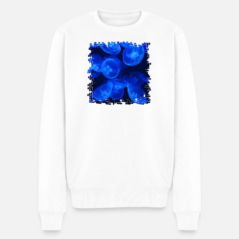 Faszinierende Biolumineszenz, Blaue Qualle - Männer Premium Bio Pullover - Weiß