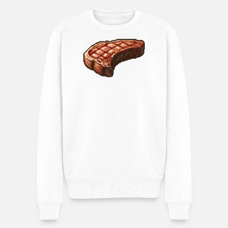 Pixel Steak Retro Grill Art - Pull Premium bio Homme - blanc