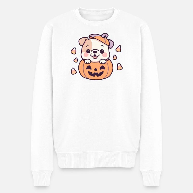 Chien mignon dans citrouille Halloween - Pull Premium bio Homme - blanc