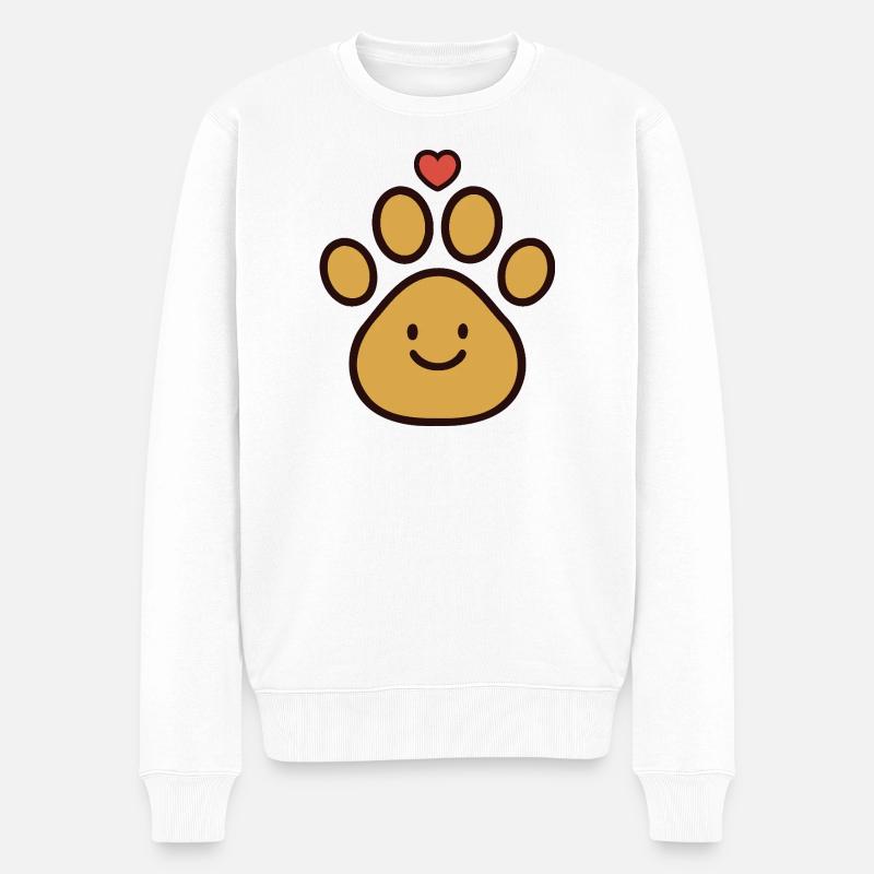 Pfote Herz Freude - Männer Premium Bio Pullover - Weiß