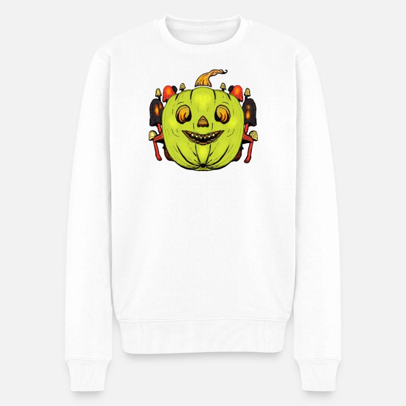 Citrouille souriante avec cadre champignon - Pull Premium bio Homme - blanc