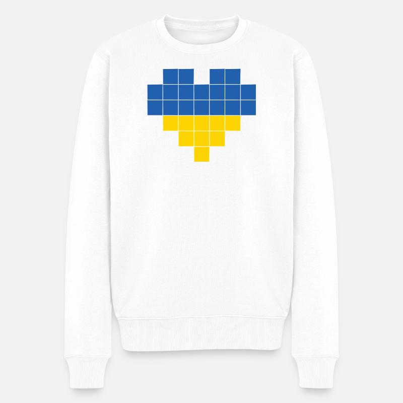 Pixel Heart Drapeau de l’Ukraine - Pull Premium bio Homme - blanc