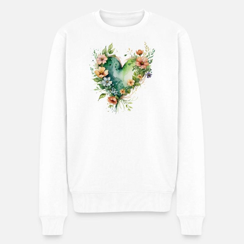 Aquarell Blumenherz - Männer Premium Bio Pullover - Weiß
