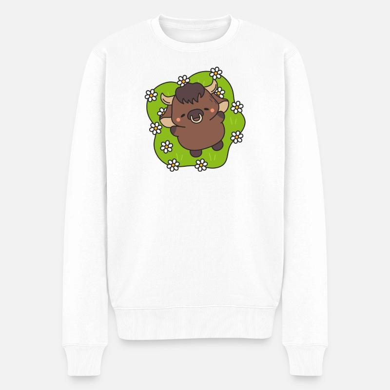 Kleine blumige tanzende Kuh - Männer Premium Bio Pullover - Weiß