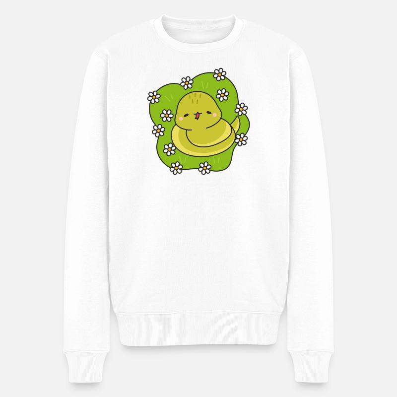 Gelbe Schlange und Gänseblümchen - Männer Premium Bio Pullover - Weiß