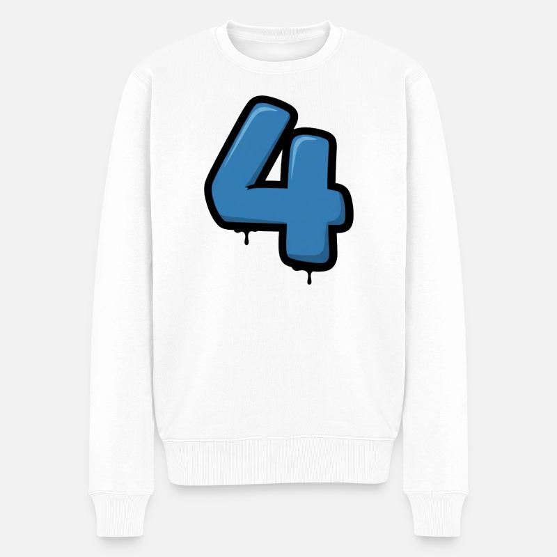 Graffiti Blau 4 Zahlendesign - Männer Premium Bio Pullover - Weiß