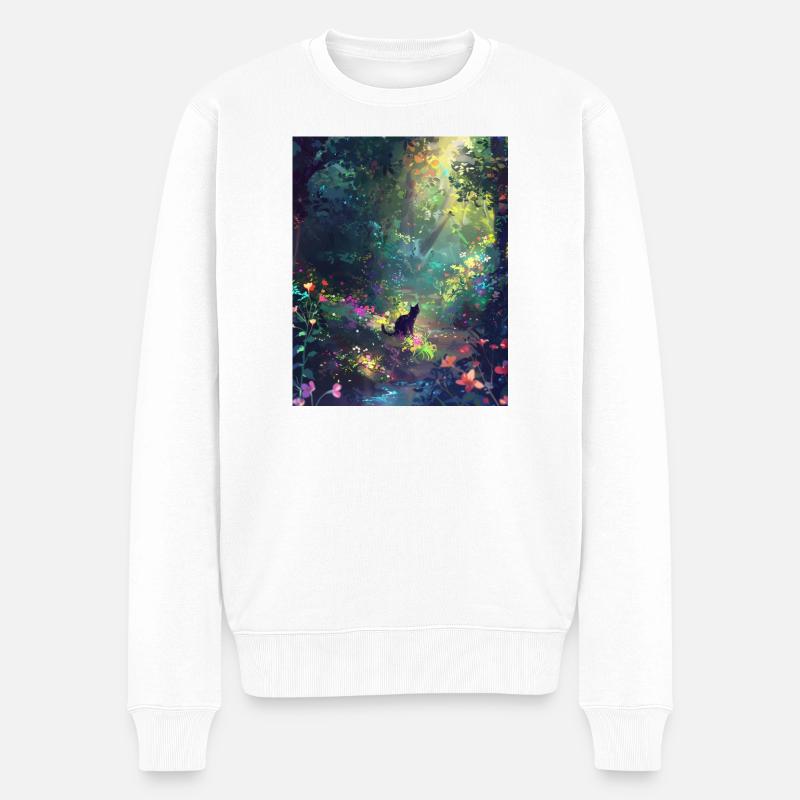 Sonnenbeschienene Waldkatze - Männer Premium Bio Pullover - Weiß