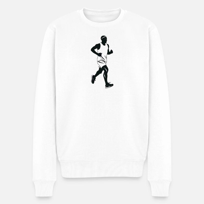 Runner - Cooles Silhouetten-Logo - Männer Premium Bio Pullover - Weiß