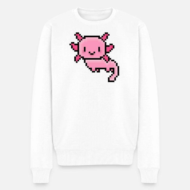 Süßer Pixel-Axolotl – Kawaii Tierdesign - Männer Premium Bio Pullover - Weiß
