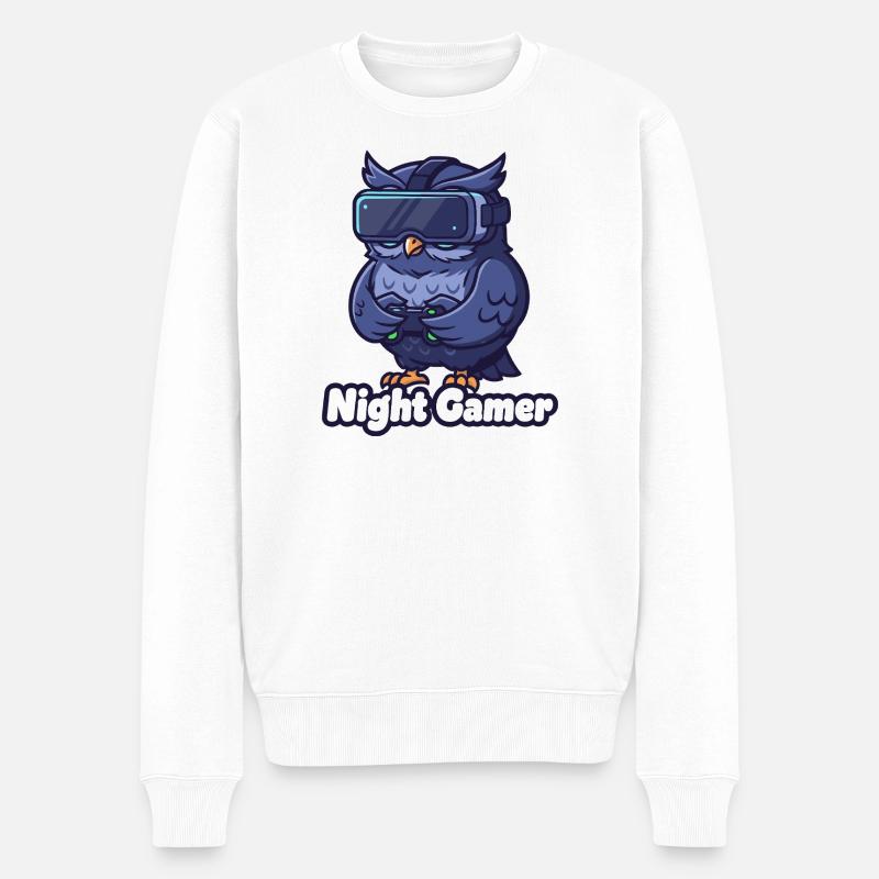 NachtGamer Eule VR - Männer Premium Bio Pullover - Weiß