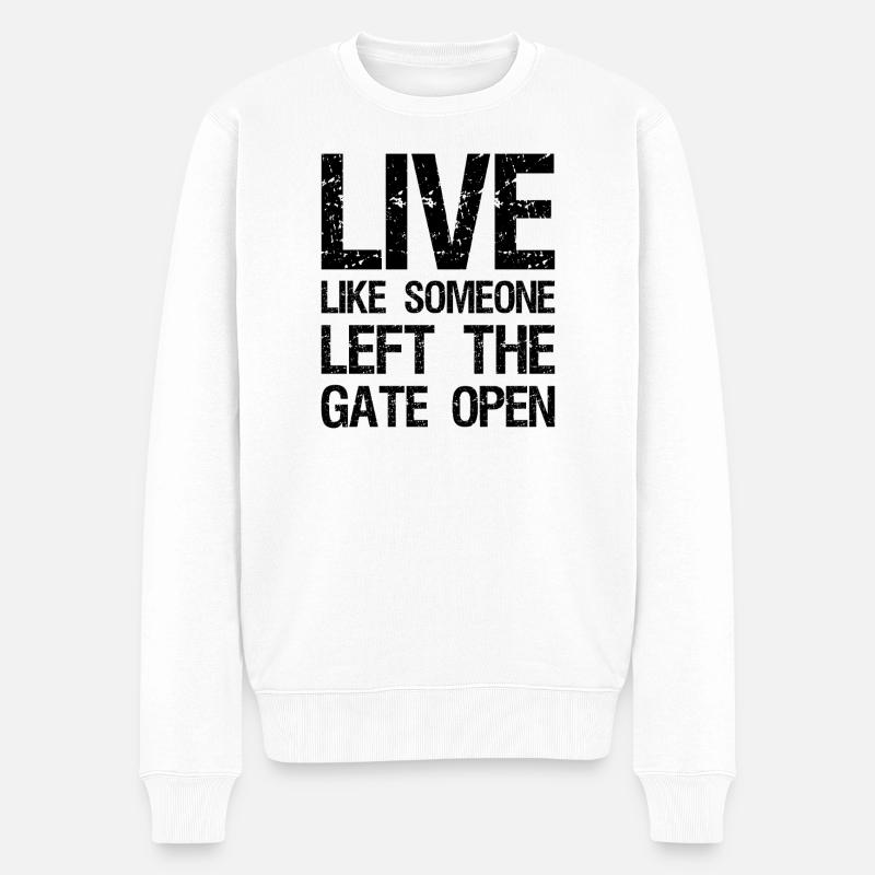 Vivre comme si quelqu’un avait laissé la porte ouverte drôle - Pull Premium bio Homme - blanc