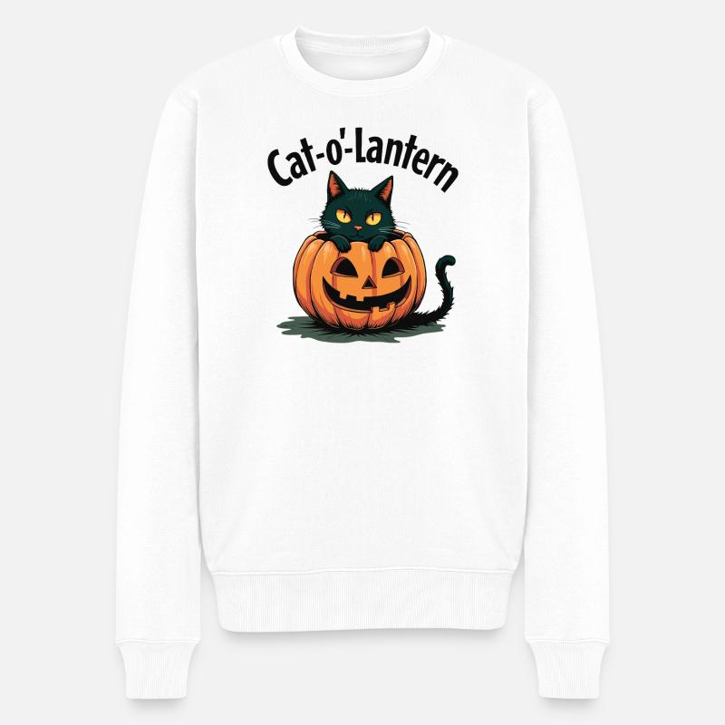 Cat-o'-Lantern Halloween Chat en citrouille - Pull Premium bio Homme - blanc