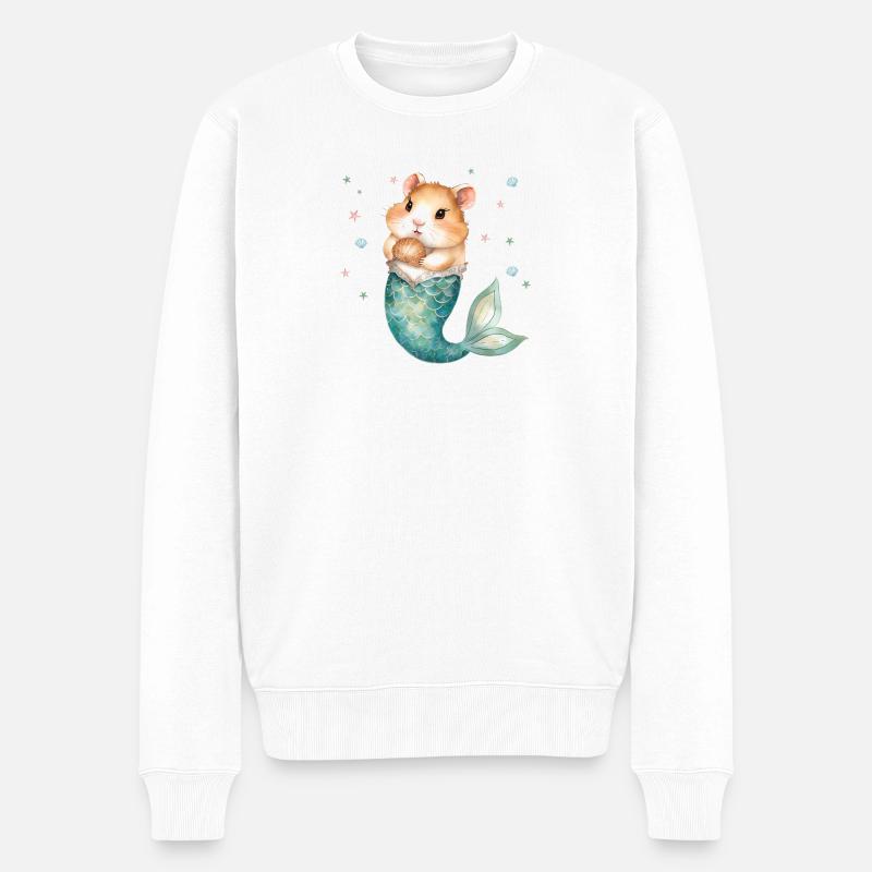 Süßer Hamster Meerjungfrau Kinderdesign - Männer Premium Bio Pullover - Weiß