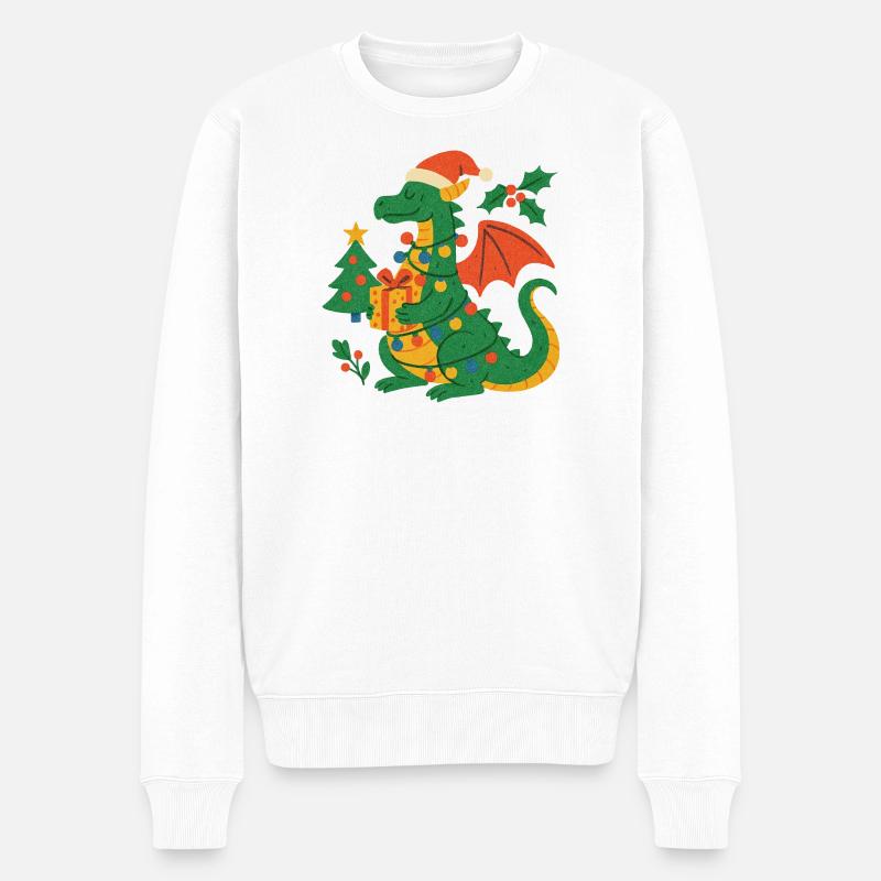 Festlicher Drache mit Geschenken - Männer Premium Bio Pullover - Weiß
