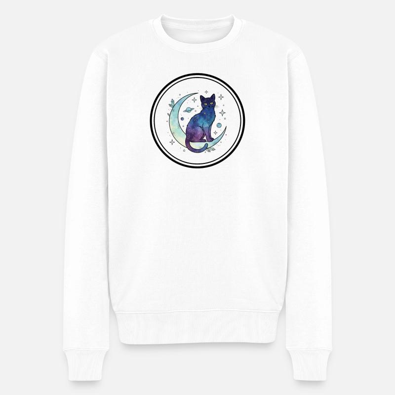 Lune Chat Galaxie Aquarelle - Pull Premium bio Homme - blanc
