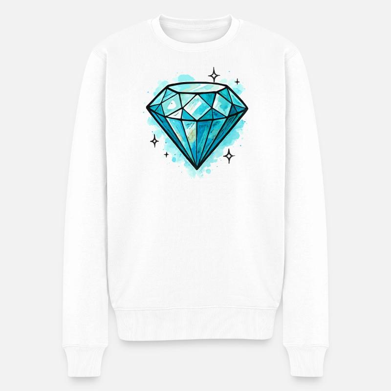 Blauer Diamant Kristall Illustration - Männer Premium Bio Pullover - Weiß