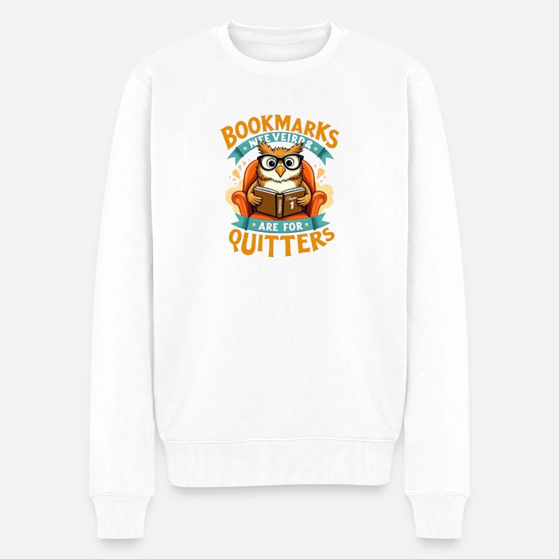 Lesezeichen sind für Quitters Eule - Männer Premium Bio Pullover - Weiß
