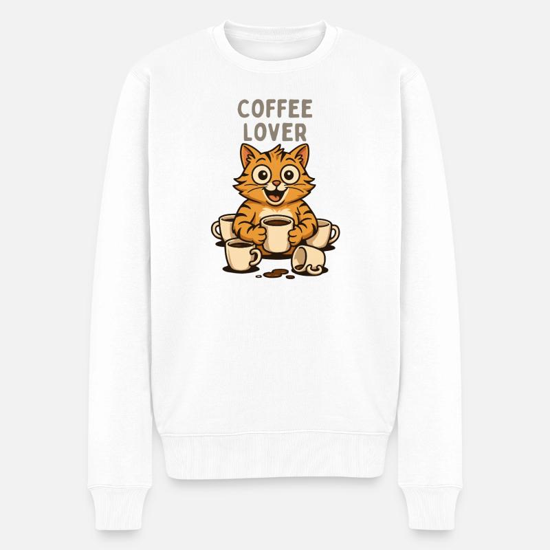 Café Amoureux Chat Illustration Petit déjeuner - Pull Premium bio Homme - blanc
