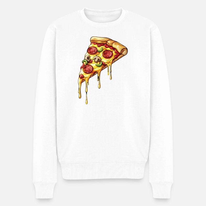 Pizza Slice Cartoon – Schmelzkäse und Salami - Männer Premium Bio Pullover - Weiß