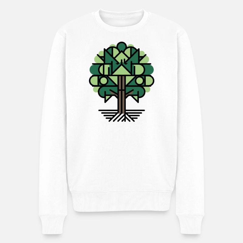 Geometrischer Baum Muster Grün - Männer Premium Bio Pullover - Weiß