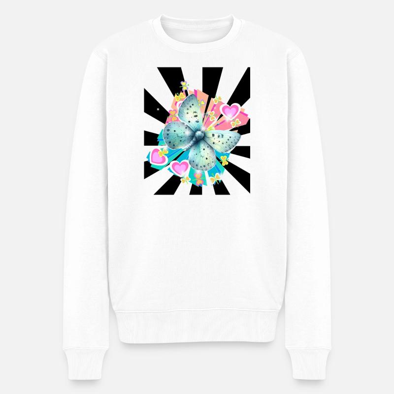 Zartblauer Schmetterling Insekt Retro - Männer Premium Bio Pullover - Weiß