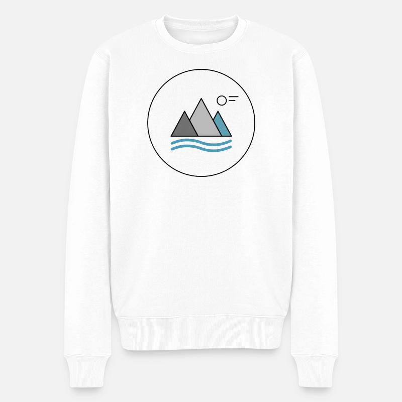 Bergsee Silhouette mit Wellen - Männer Premium Bio Pullover - Weiß