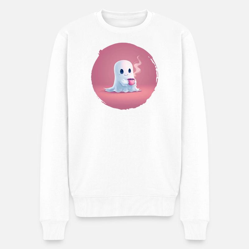 Kaffee‑Geist – Cozy Halloween Shirt - Männer Premium Bio Pullover - Weiß