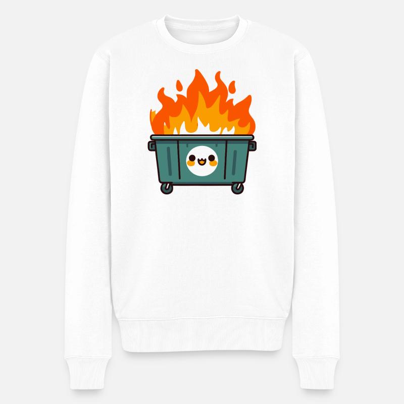 Niedlicher flammender Mülleimer - Männer Premium Bio Pullover - Weiß