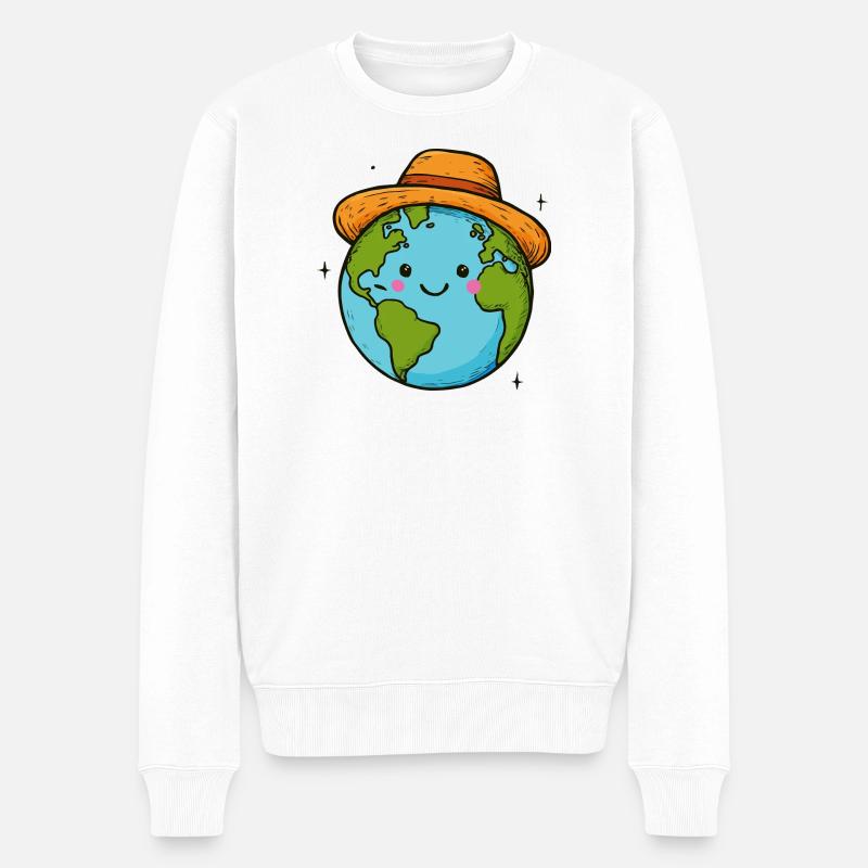 Kawaii Erde im Hut - Männer Premium Bio Pullover - Weiß