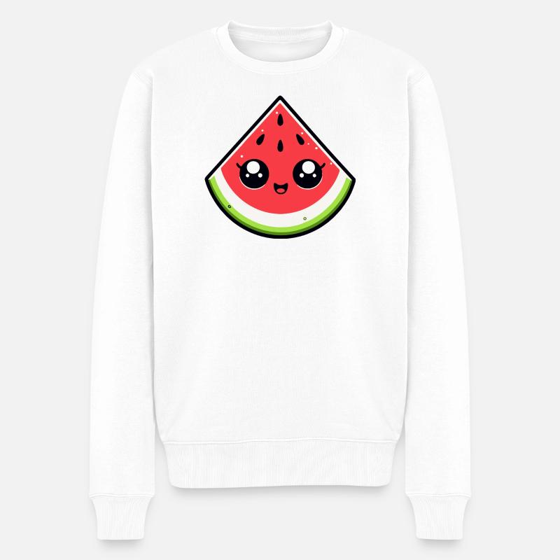 Pastèque kawaii sourire éclatant - Pull Premium bio Homme - blanc