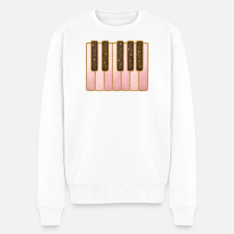 Clavier rose pailleté | Jouer du piano - Pull Premium bio Homme - blanc