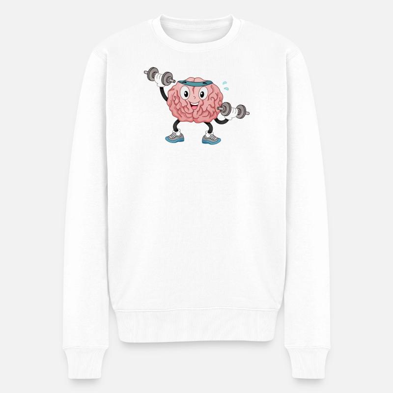 Gehirn im Fitnessstudio - Männer Premium Bio Pullover - Weiß