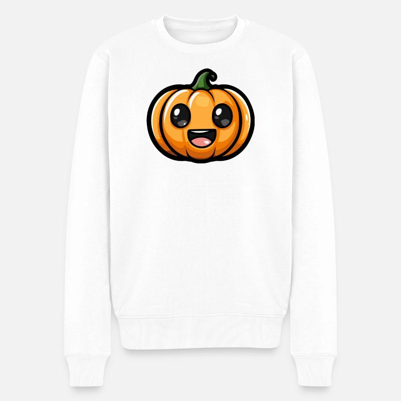 Kürbis Halloween Herbst Comic - Männer Premium Bio Pullover - Weiß