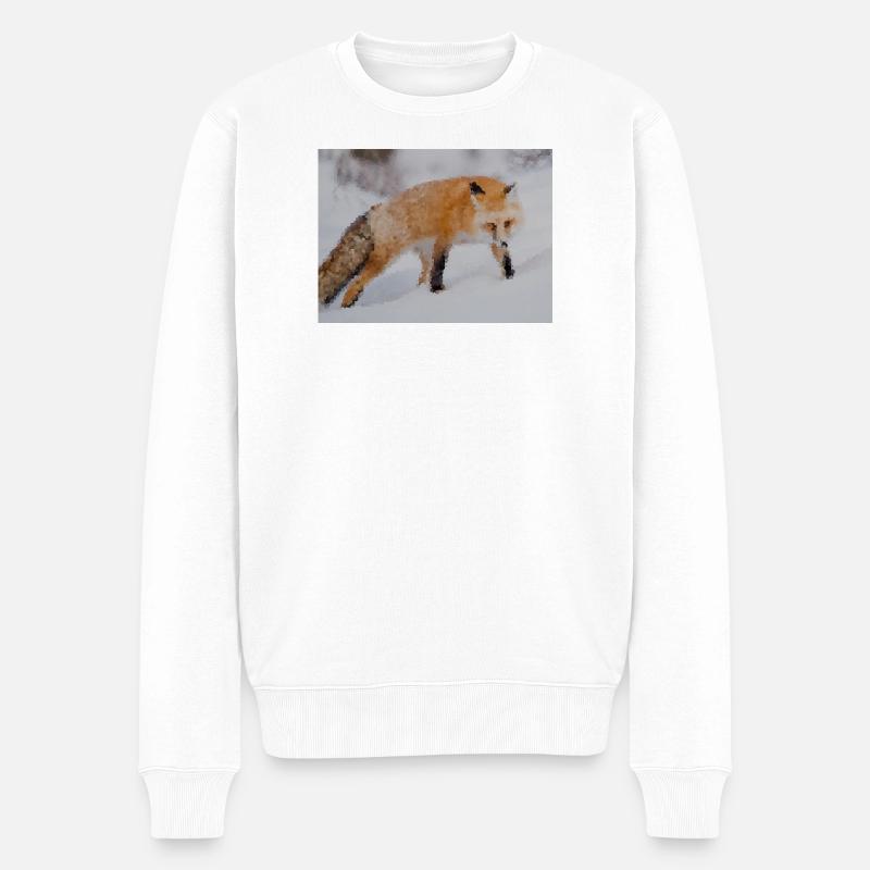 Fuchs im Schnee Aquarell - Männer Premium Bio Pullover - Weiß