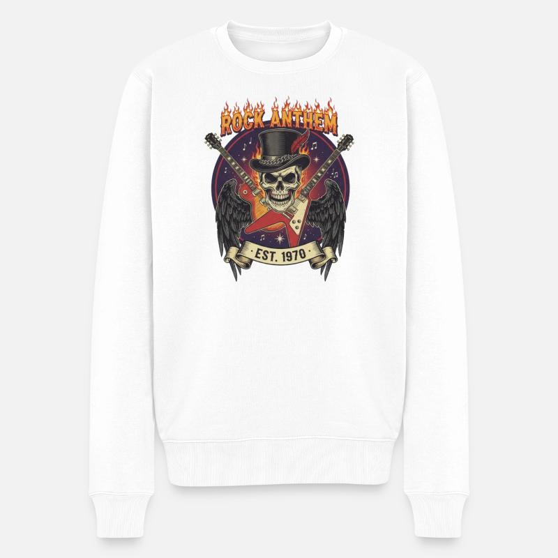 Schädel Rock Anthem 1970 - Männer Premium Bio Pullover - Weiß